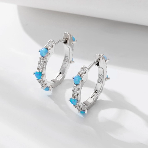 Orecchini a Cerchio in Argento Sterling 925 Con Opale Artificiale e Strass per Donna Eleganti Orecchini Huggie Placcati Oro Argento
