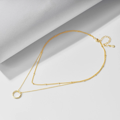 925 Sterling Zilveren Dubbellaagse Halsketting Voor Dames Geometrische Ronde Hanger Satelliet Ketting Sieraden