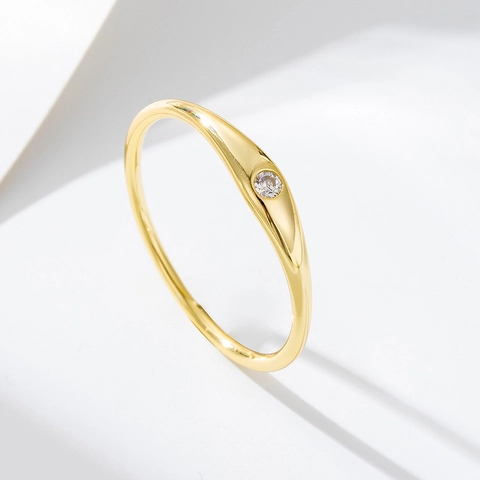 925 Sterling Silver Ring Minimalist Geometric Single Rhinestone Inlaid Gold Silver Plated Fashion Finger Ring For Women