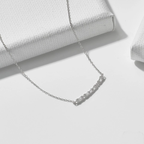 925 Sterling Silver Baguette Rhinestone Smile Pendant Necklace Minimalist Geometric Cable Chain For Women Fashion Jewelry
