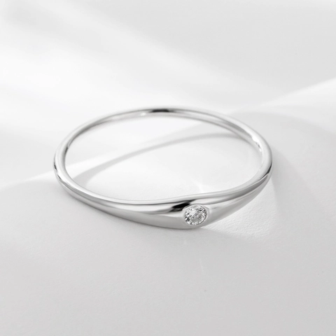 925 Sterling Silver Ring Minimalist Geometric Single Rhinestone Inlaid Gold Silver Plated Fashion Finger Ring For Women