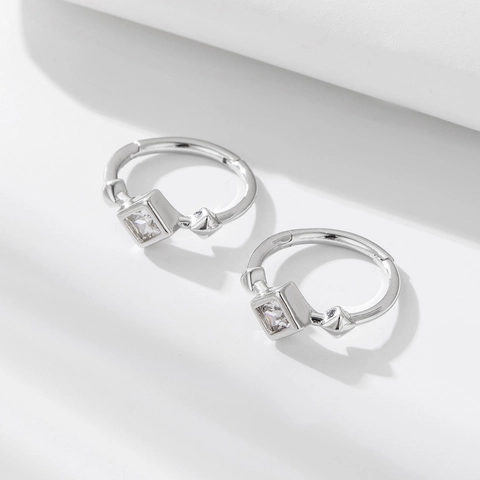 925 Sterling Silver Square Rhinestone Huggie Hoop Earrings Gold Silver Plated Geometric Minimalist Jewelry For Women