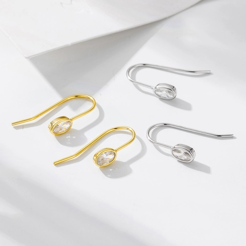Pendientes de Gancho Ovalados de Plata de Ley 925 con Circonia para Mujer Minimalistas Forma de U Joyería Geométrica