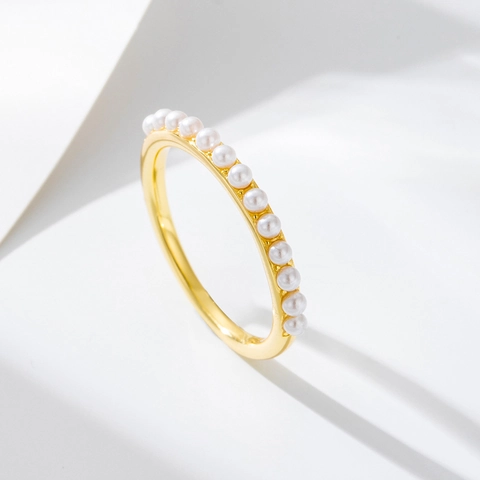 Anello di Perle Minimalista in Argento Sterling 925 per Donna Giapponese Lusso Leggero Perle Artificiali Intarsiate Elegante Gioielli