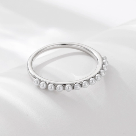 Anello di Perle Minimalista in Argento Sterling 925 per Donna Giapponese Lusso Leggero Perle Artificiali Intarsiate Elegante Gioielli
