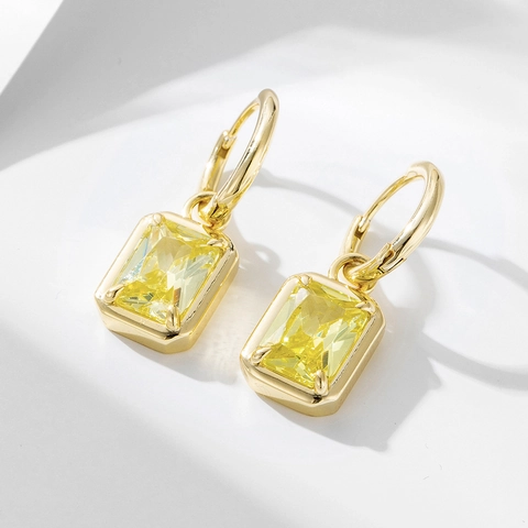 925 Sterling Silver Emerald Cut Yellow Zirconia Drop Earrings For Women Fashion Geometric Rectangle Dangle Earrings Jewelry
