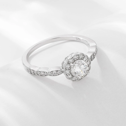 Anillo Halo de Plata de Ley 925 para Mujer Galvanizado Oro Plata Circonia Incrustada Boda Compromiso Joyería Anillo de Dedo