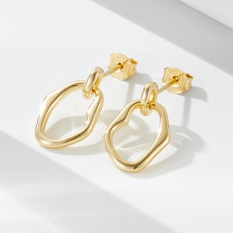 Pendientes de Aro Geométricos Irregulares de Plata de Ley S925 para Mujer Pendientes Colgantes Redondos Huecos Joyería de Moda Retro
