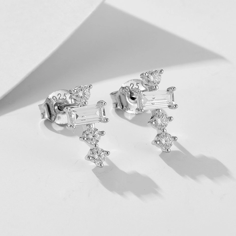 925 Sterling Silver Geometric Square Stud Earrings Rhinestone Inlaid Fashion Commuter Jewelry For Women Silver Gold Finish