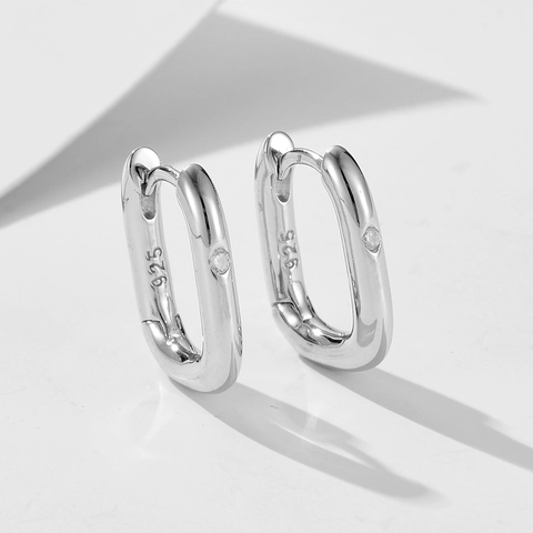 925 Sterlingsilber Geometrische Ovale Creolen Für Damen Minimalistische U-Form Galvanisierte Strass Huggie Ohrringe Schmuck
