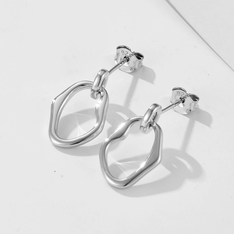 Pendientes de Aro Geométricos Irregulares de Plata de Ley S925 para Mujer Pendientes Colgantes Redondos Huecos Joyería de Moda Retro