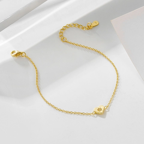 925 Sterling Silver Heart Bracelet For Women Luxury Gold Plated Rhinestone Starburst Pendant Adjustable Link Chain Jewelry Gift