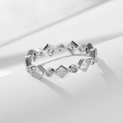 Anello a Fascia in Argento Sterling 925 Geometrico Tondo Rombo Strass per Donna Oro Argento Gioielli Minimalisti alla Moda