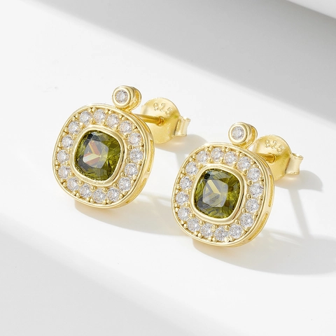 Vintage Palace Style Emerald Green Zirconia Stud Earrings 925 Sterling Silver Geometric Oval Inlaid Jewelry Gift For Women