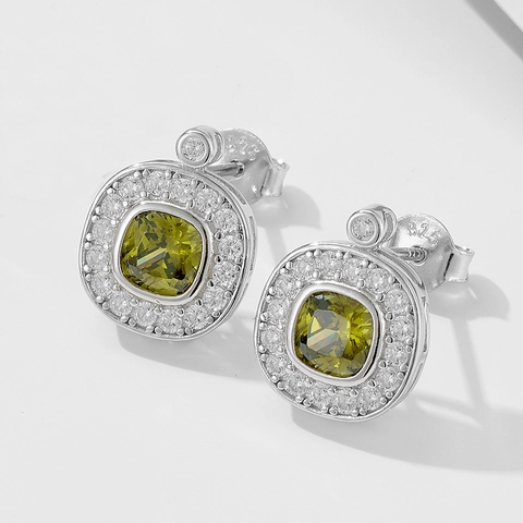 Vintage Palace Style Emerald Green Zirconia Stud Earrings 925 Sterling Silver Geometric Oval Inlaid Jewelry Gift For Women