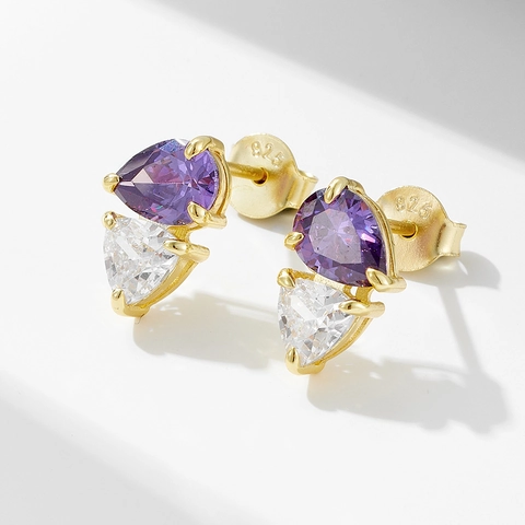 Orecchini a Bottone in Argento Sterling S925 Zirconia Viola a Forma di Pera per Donna Eleganti Orecchini Geometrici a Goccia