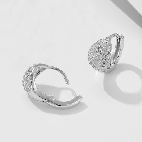 925 Sterling Silver Micro Pave Rhinestone Hoop Earrings For Women Geometric Teardrop Huggie Earrings Fashion Jewelry Party Accessory