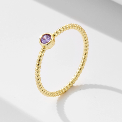Anello in Argento Sterling S925 con Zirconia Viola per Donna Sottile Intrecciato Color Ametista Anello alla Moda Gioielli