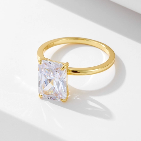 925 Sterling Silver Zirconia Ring Set Emerald Cut Rectangular Stone Gold Plated Engagement Wedding Ring Jewelry For Women