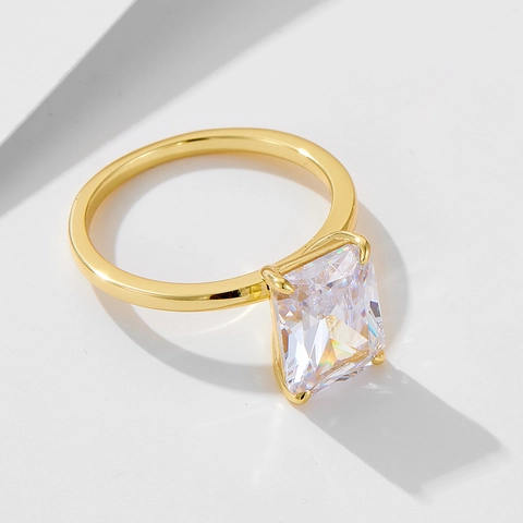 925 Sterling Silver Zirconia Ring Set Emerald Cut Rectangular Stone Gold Plated Engagement Wedding Ring Jewelry For Women