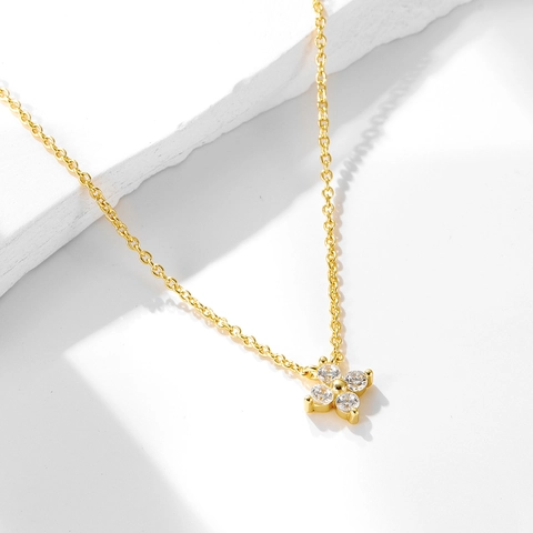 Collar con Colgante de Trébol de Flores de Plata de Ley 925 Chapado en Oro de 14K para Mujer Cadena Minimalista con Strass Incrustados Joyería Diaria