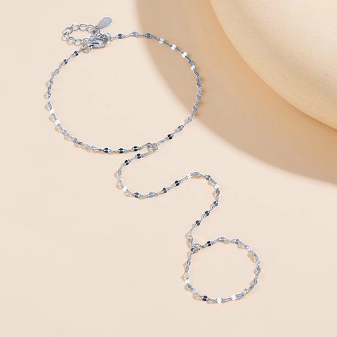925 Sterling Silver Slave Bracelet Hand Chain For Women Adjustable Sequin Chain Rhinestone Finger Ring Bracelet Jewelry