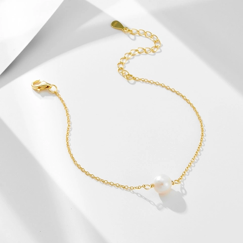 Pulsera de Perlas de Plata de Ley 925 Minimalista para Mujer Chapado en Oro 18K Elegante Cadena de Perla Artificial Regalo