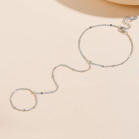 Bracciale con Anello Integrato in Argento Sterling 925 Catena con Paillette Slave Bracelet per Donna Gioielli alla Moda da Spiaggia