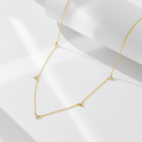 Collar de Pendiente de Trébol de Plata de Ley 925 para Mujer Chapado en Oro Circonia Micro Incrustada Cadena Minimalista