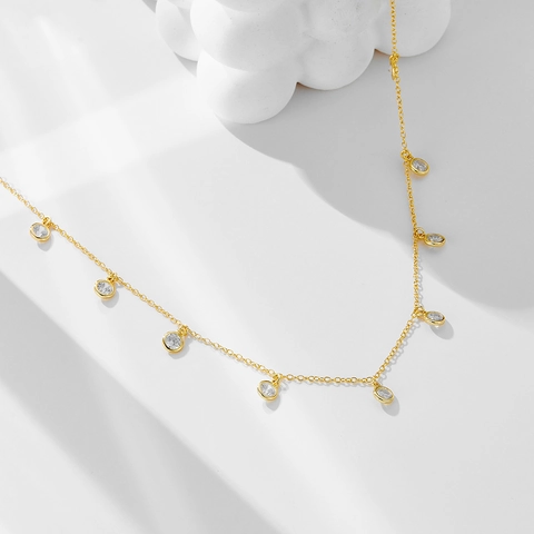 Collana con Pendente in Zirconia Argento Sterling 925 per Donna Placcato Oro Tondo Nappa Catena Clavicola Gioielli Minimalisti