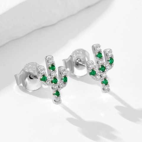 925 Sterlingsilber Kaktus Zirkonia Ohrstecker Für Damen Kleiner Frischer Stil Pflanzenform Pavé Strass Ohrschmuck Geschenk