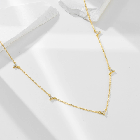Collar de Pendiente de Trébol de Plata de Ley 925 para Mujer Chapado en Oro Circonia Micro Incrustada Cadena Minimalista