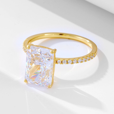 Luxury 925 Sterling Silver Emerald Cut Zirconia Ring Gold Plated Pave Engagement Wedding Ring For Women Fashion Jewelry