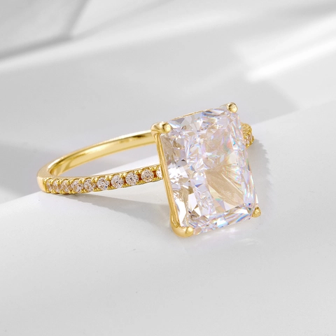 Luxury 925 Sterling Silver Emerald Cut Zirconia Ring Gold Plated Pave Engagement Wedding Ring For Women Fashion Jewelry