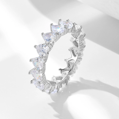 925 Sterling Silver Heart Shaped Zirconia Ring Elegant Full Pavé Heart Eternity Ring For Women Fashion Jewelry Daily Dating Gift