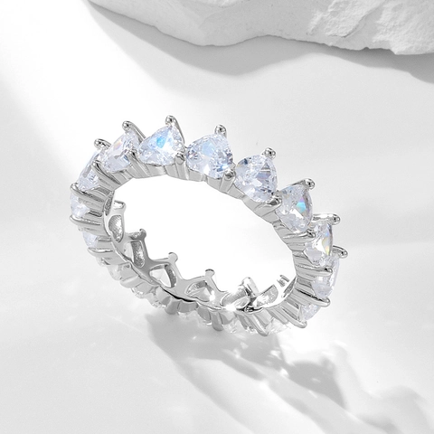 925 Sterling Silver Heart Shaped Zirconia Ring Elegant Full Pavé Heart Eternity Ring For Women Fashion Jewelry Daily Dating Gift