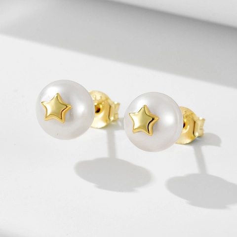 925 Sterling Silver Star Natural Pearl Stud Earrings French Retro Minimalist Gold Silver Plated Dainty Jewelry For Women