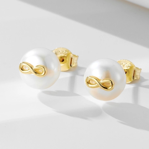 Pendientes de Botón de Forma 8 Amor Infinito de Plata de Ley S925 para Mujer Pendientes Minimalistas de Perlas Artificiales Joyería de Moda Regalo