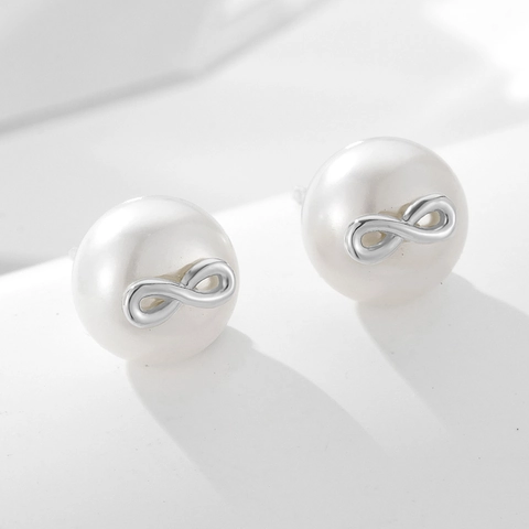 Pendientes de Botón de Forma 8 Amor Infinito de Plata de Ley S925 para Mujer Pendientes Minimalistas de Perlas Artificiales Joyería de Moda Regalo