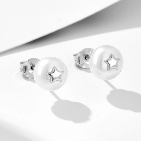 925 Sterling Silver Star Natural Pearl Stud Earrings French Retro Minimalist Gold Silver Plated Dainty Jewelry For Women