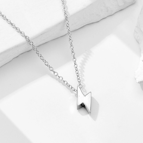 Minimalist 925 Sterling Silver Lightning Bolt Pendant Necklace For Women Dainty Rhinestone Inlaid Clavicle Chain Jewelry