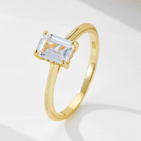 925 Sterling Zilver Rechthoek Smaragd Slijpvorm Strass Ring Voor Vrouwen Elegant Geometrisch Ingelegde Goud Zilveren Sieraden Ring