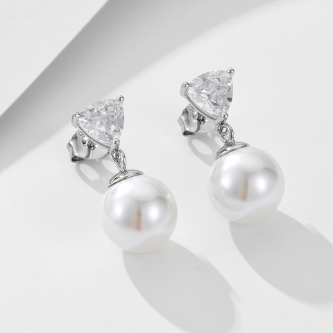 Eleganti Orecchini a Pendente Con Perno in Argento Sterling 925 Perla Artificiale e Strass Per Donna Gioielli di Moda