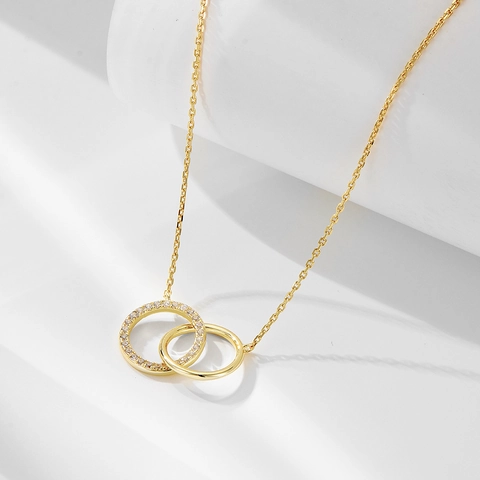 Collana in Argento Sterling 925 Con Doppi Anelli Intrecciati per Donna Strass Moda Catena di Clavicola Gioielli Geometrici