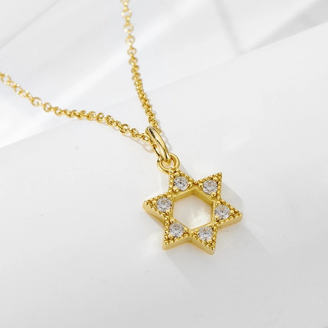 925 Sterlingsilber Hexagramm Anhänger Halskette Für Damen Hohlstern Davidsstern Vergoldete Strass Schlüsselbeinkette Schmuck