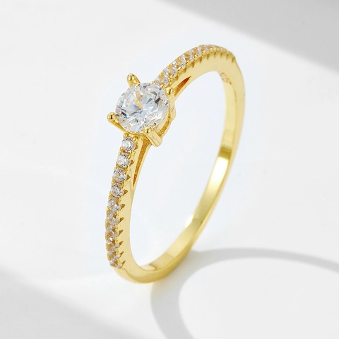 Anillo de Plata de Ley 925 con Diamantes de Imitación para Mujer Minimalista Elegante Geométrico Círculo Anillo de Dedo Oro Plata