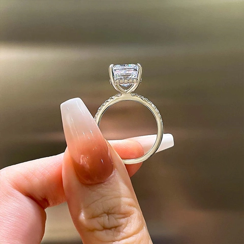 Bague Rectangulaire en Argent Sterling 925 Zirconia Bague de Doigt de Diamant Haut Carbone de Luxe Vintage Bijoux de Mode pour Femmes