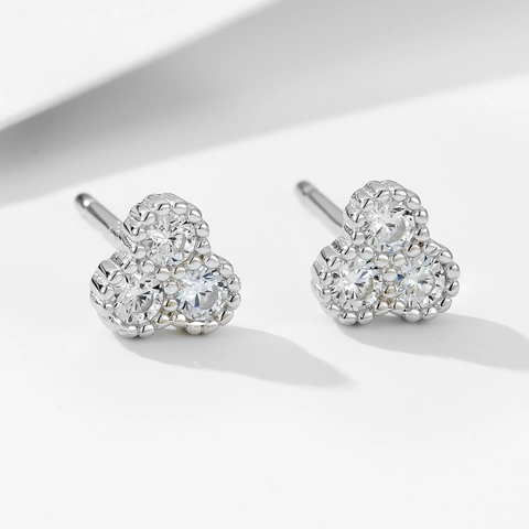 Pendientes de Botón Mini Tres Piedras de Plata de Ley 925 Oro Plata Incrustado Diamante de Imitación Joyería de Moda Geométrica para Mujer