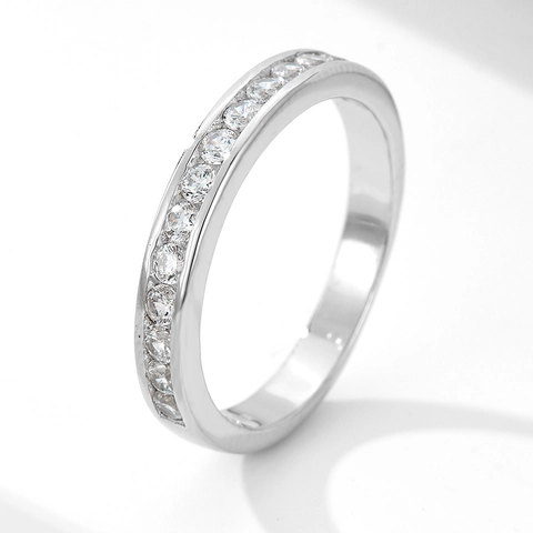 925 Sterling Silver Eternity Ring For Women Minimalist Zirconia Channel Setting Band Ring Jewelry Gift For Daily Wedding