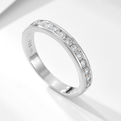 925 Sterling Silver Eternity Ring For Women Minimalist Zirconia Channel Setting Band Ring Jewelry Gift For Daily Wedding